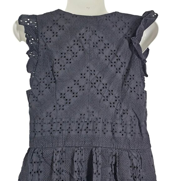 J. Crew‎ Ruffle Sleeveless Eyelet Button-Front Midi Dress Cotton Black Womens 6 - Picture 12 of 13